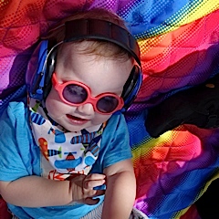 sunglasses and headphones, rocking out!