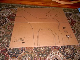 drawing the horse on the cardboard box