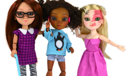 Makies dolls with glasses, canes and hearing aids