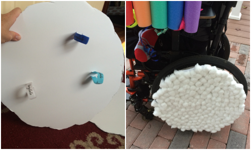 making the clouds for our wheelchair costume