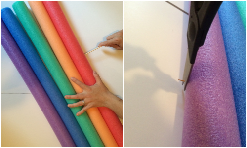 making the rainbow for our wheelchair costume