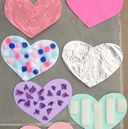 paper heart cutouts with textures