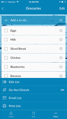 Wunderlist app with grocery list