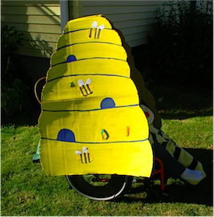 the bee hive attached to the wheelchair