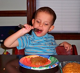 Eating the cake.