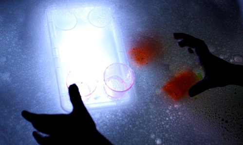 floating light box in the bath tub