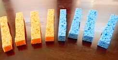 two sponges cut into strips