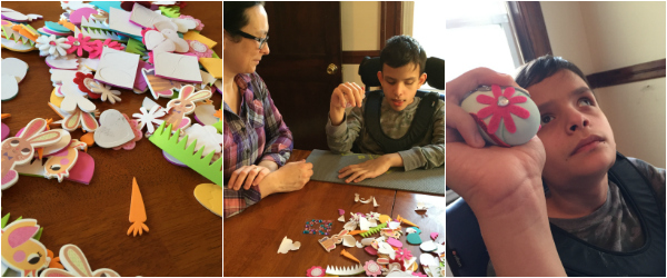 Putting stickers on our eggs