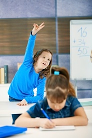 Student raising her hand