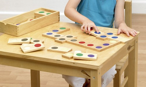 tactile dominoes set in wooden box