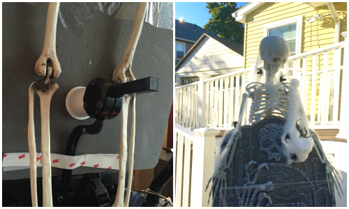 Attaching the tombstone to the wheelchair.