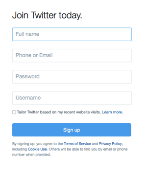 Twitter sign up box