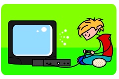 Kid playing a video game.