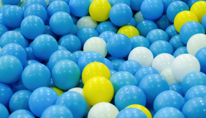 blue, white and yellow balls