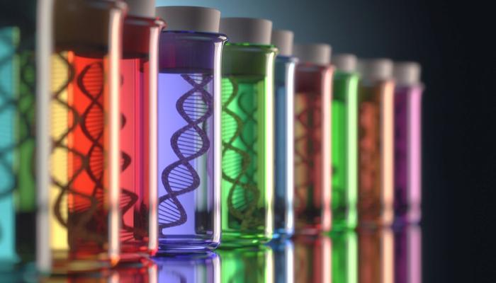 genetic codes in colorful test tubes