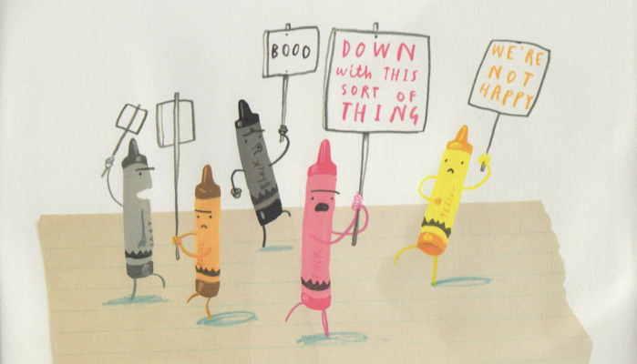 crayons in a picket line