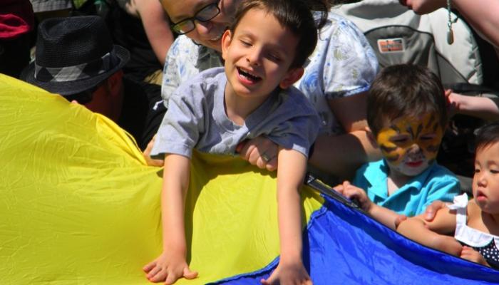 Ivan playing with parachute