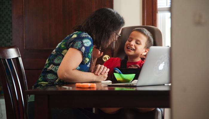 mom and Ivan working from home