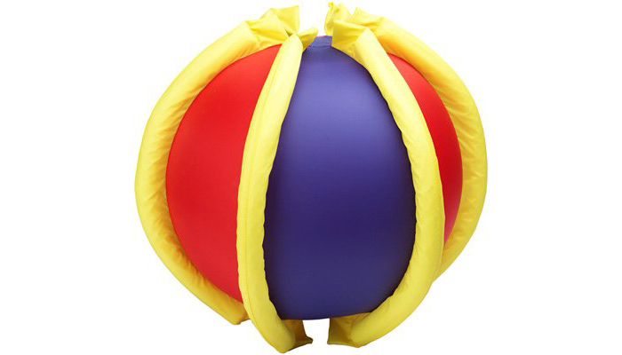 red, yellow and blue rib-it-ball