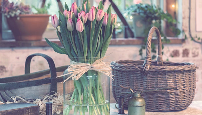 tulips and basket