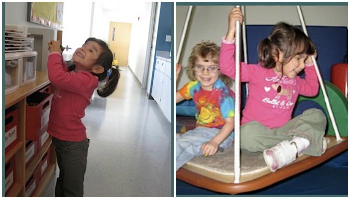 A happy Ava in her preschool classroom at the Western PA School for Blind Children