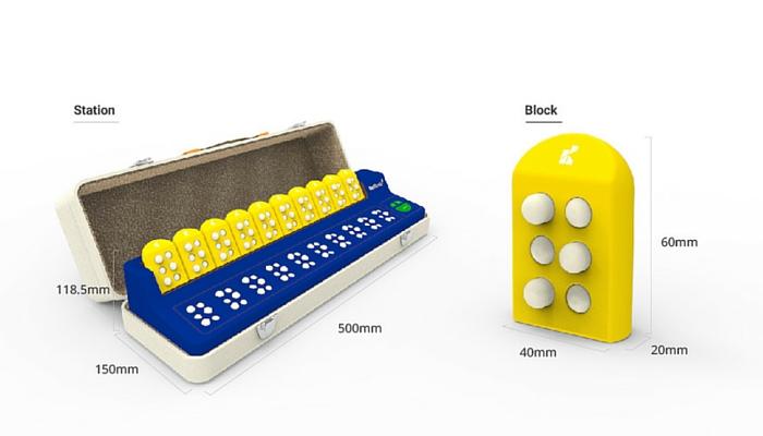 braille device with large refreshable braille cell shown