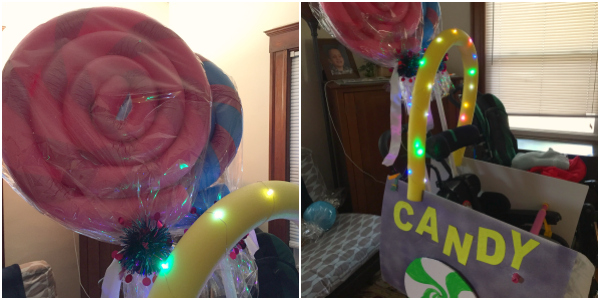 giant lollipops on Ivan's candy man wheelchair costume