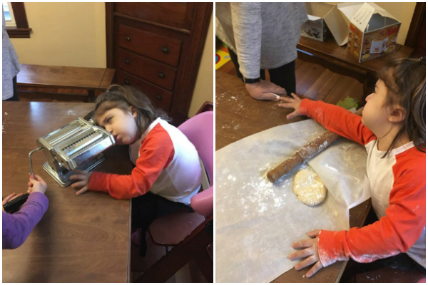 Shelby making homemade pasta