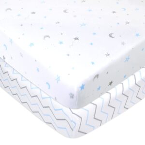 Ultra Soft Grey & Navy 2 Pack Portable Playard/Mini Crib Mattress Sheets 100% Organic Cotton Pack N Play Sheets Pre-Shrink