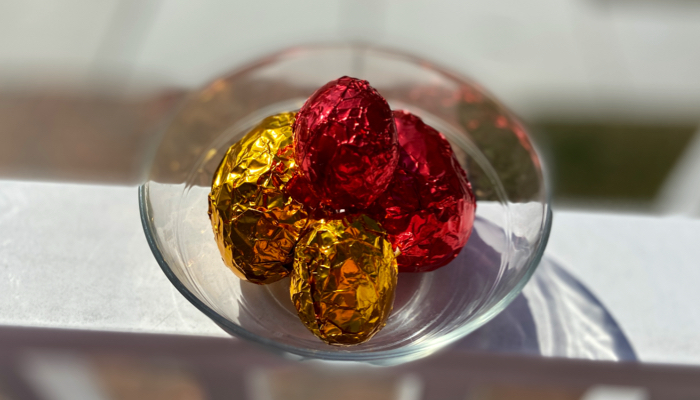 Foil eggs.