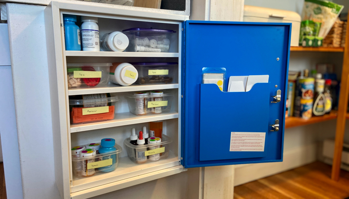 Open medication cabinet