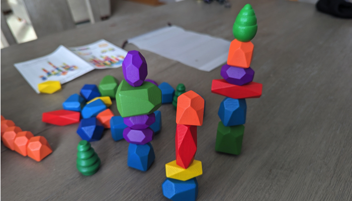 Wooden stacking rocks.