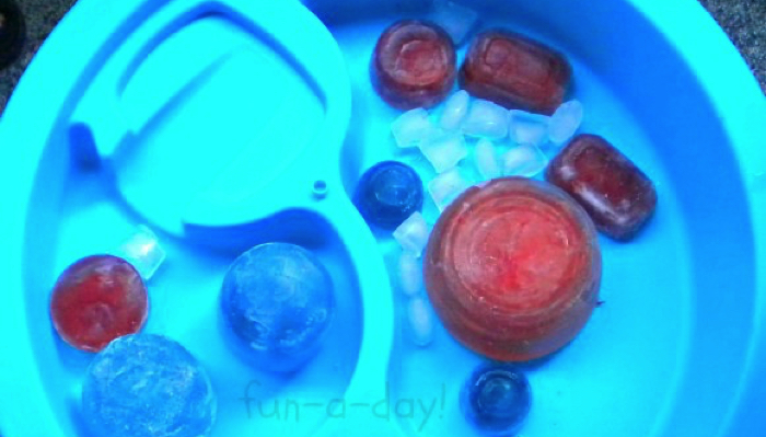 Colorful ice sensory table idea.