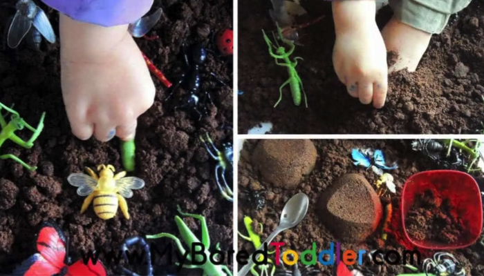 Insects in dirt sensory table idea.