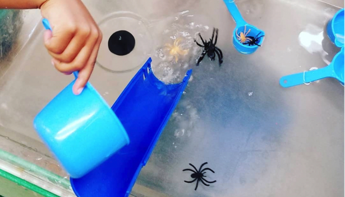 Itsy Bitsy Spider sensory table idea.
