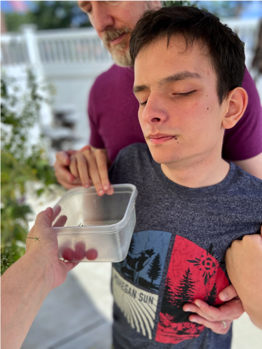 Ivan and his dad picking tomatoes.