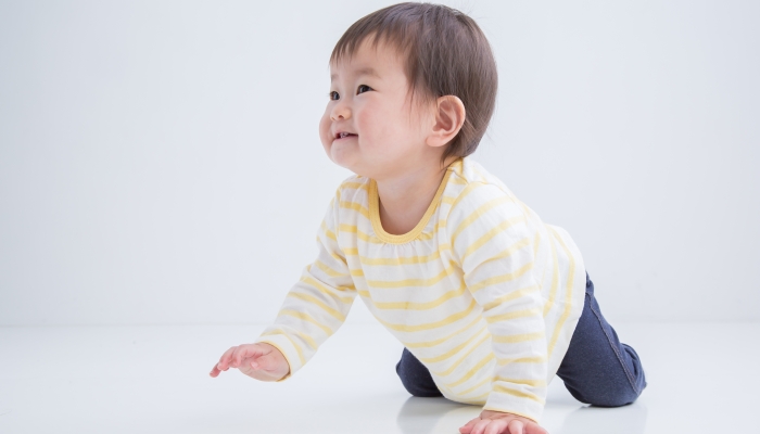 Japanese baby is crawling
