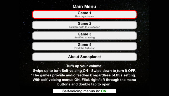 Sonoplanet game menu.
