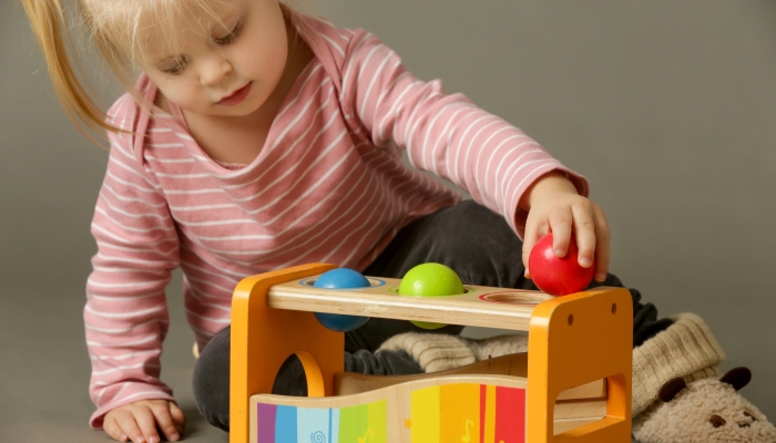 Toddler colour matching balls game.