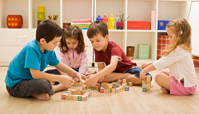 Children playing with blocks.