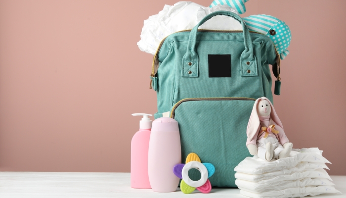 Bag with diapers and baby accessories.