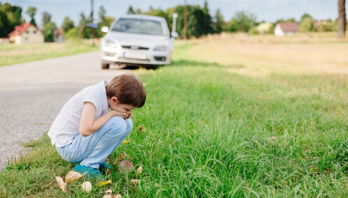 Seven years old child suffers from motion sickness.