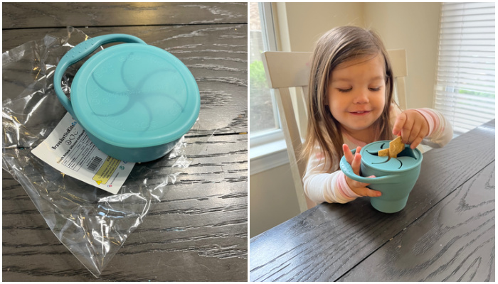 Bravejusticekidsco. | Snack Attack Snack Cup | Collapsible Silicone Snack Container | Toddler and Baby Snack Catcher Lid (warm Sand)