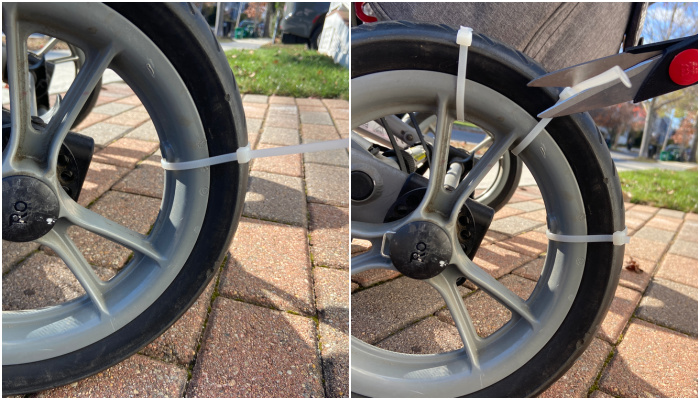 How to add zip ties to wheelchair tires.