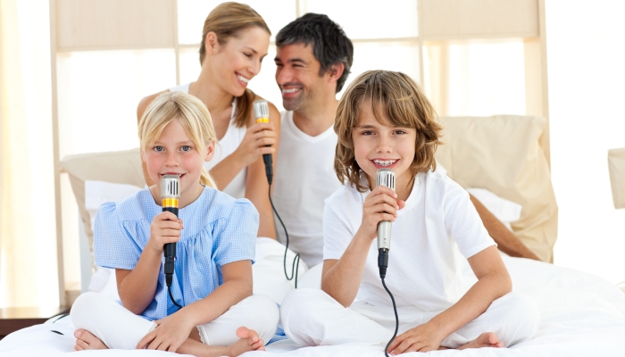 Affectionate family singing together.