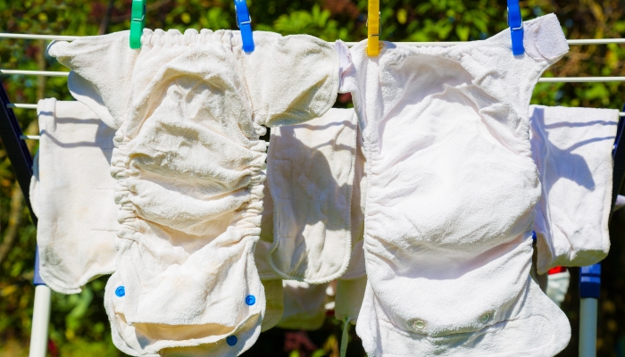 Cloth diapers are drying in the sun.