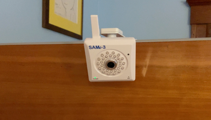 SAMi camera mounted on Ivan's bed.