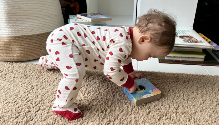 Adorable baby boy in his pajamas.