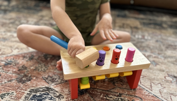 Boy playing with a toy.