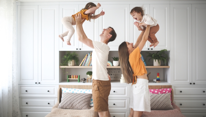 Beautiful Caucasian family with two children.